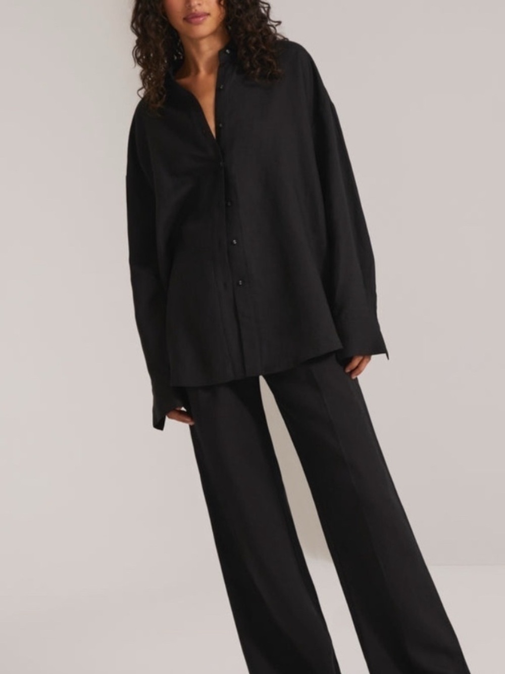NWOT Favorite Daughter The Rebound black Linen blend button up oversized Shirt